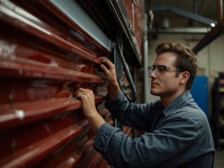 Expert Garage Door Tune-Up by Technician in Coon Rapids, MN Technician performing a garage door tune-up in a Coon Rapids, MN garage