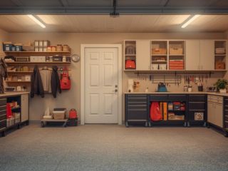 Modern Custom Garage Organization 2025 Organized garage interior with custom storage cabinets and clean flooring in Coon Rapids, MN